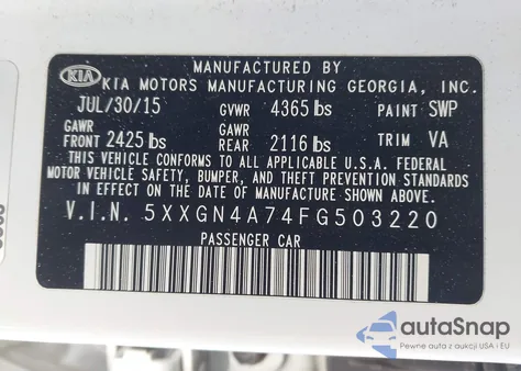 2015 Kia Optima Ex from USA, damaged, VIN 5XXGN4A74FG503220